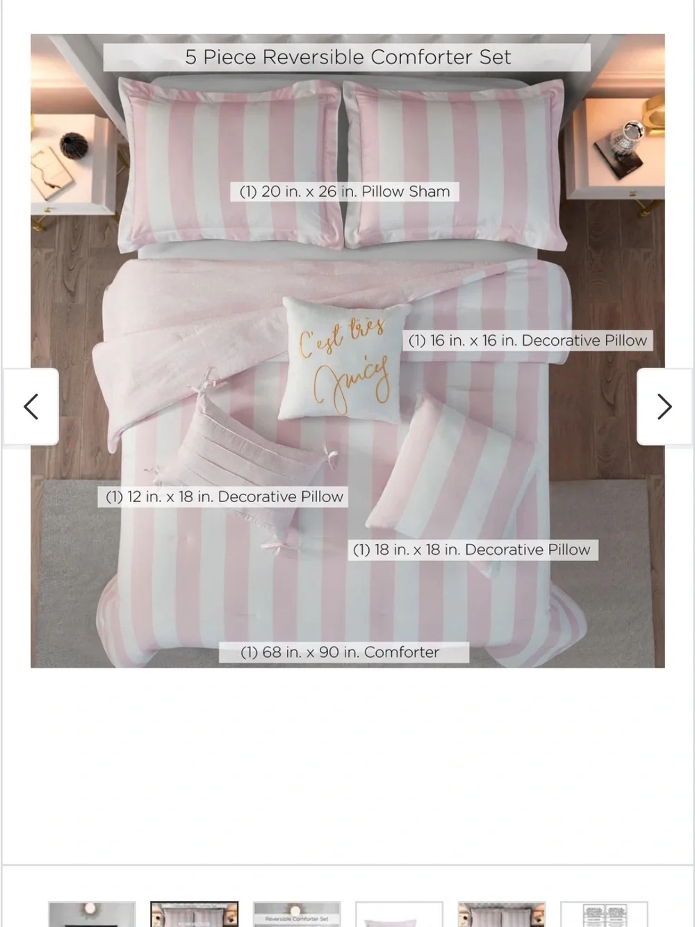 Juicy Couture Reversible Pink Cabana Stripe Comforter Set